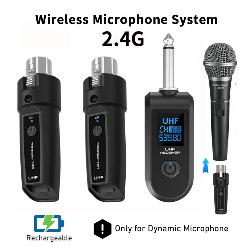 Receptor Transmissor XLR Sem Fio 2.4G , Conversor Adaptador De Microfone Recarregável Para Dinâmico/Sistema PA/Misturado
