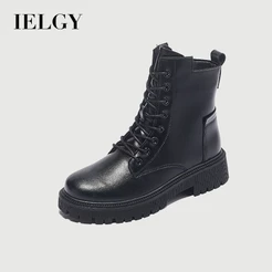 IELGY Botas Pretas Femininas Outono Britânicas Sola Grossa Estudante Casual