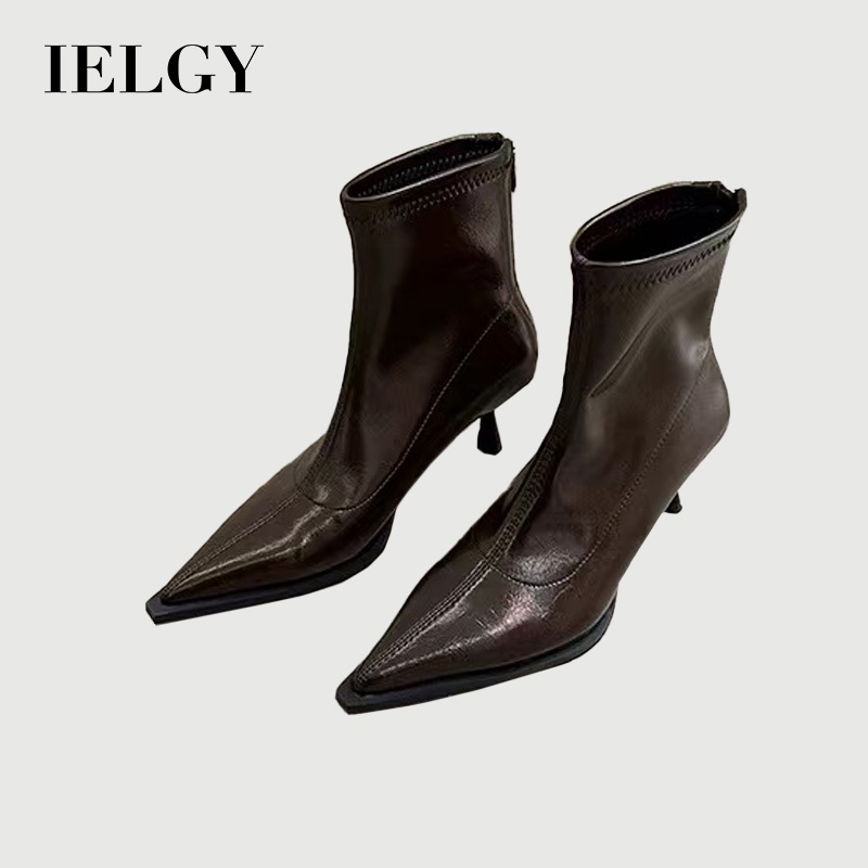 IELGY Botas Femininas De Salto Alto Com Bico Fino E Nicho