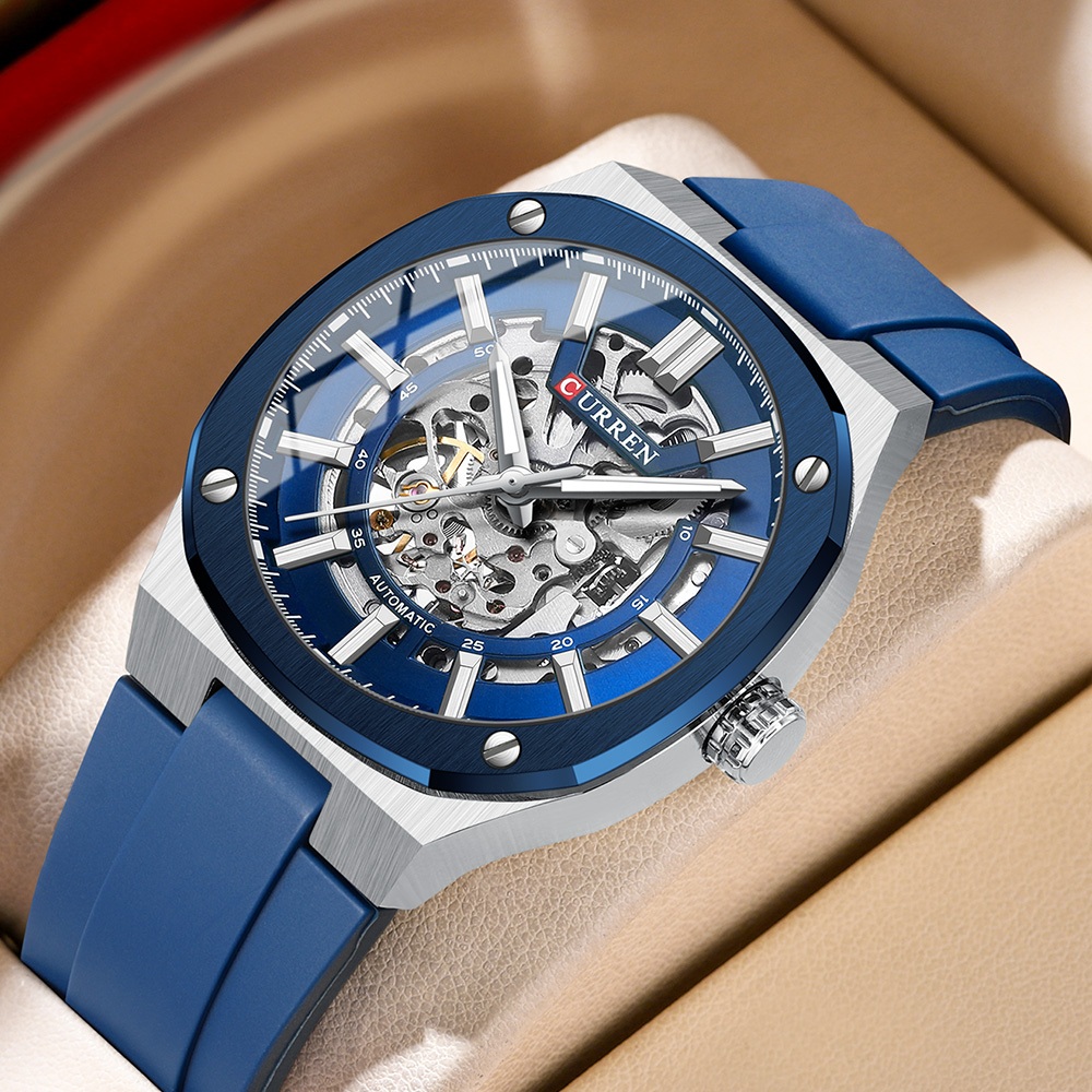 CURREN Relógio Mecânico Masculino Marca Original Genuíno Automático Luminoso Mãos Pulseira De Silicone Casual Negócios E em Oferta na Shopee
