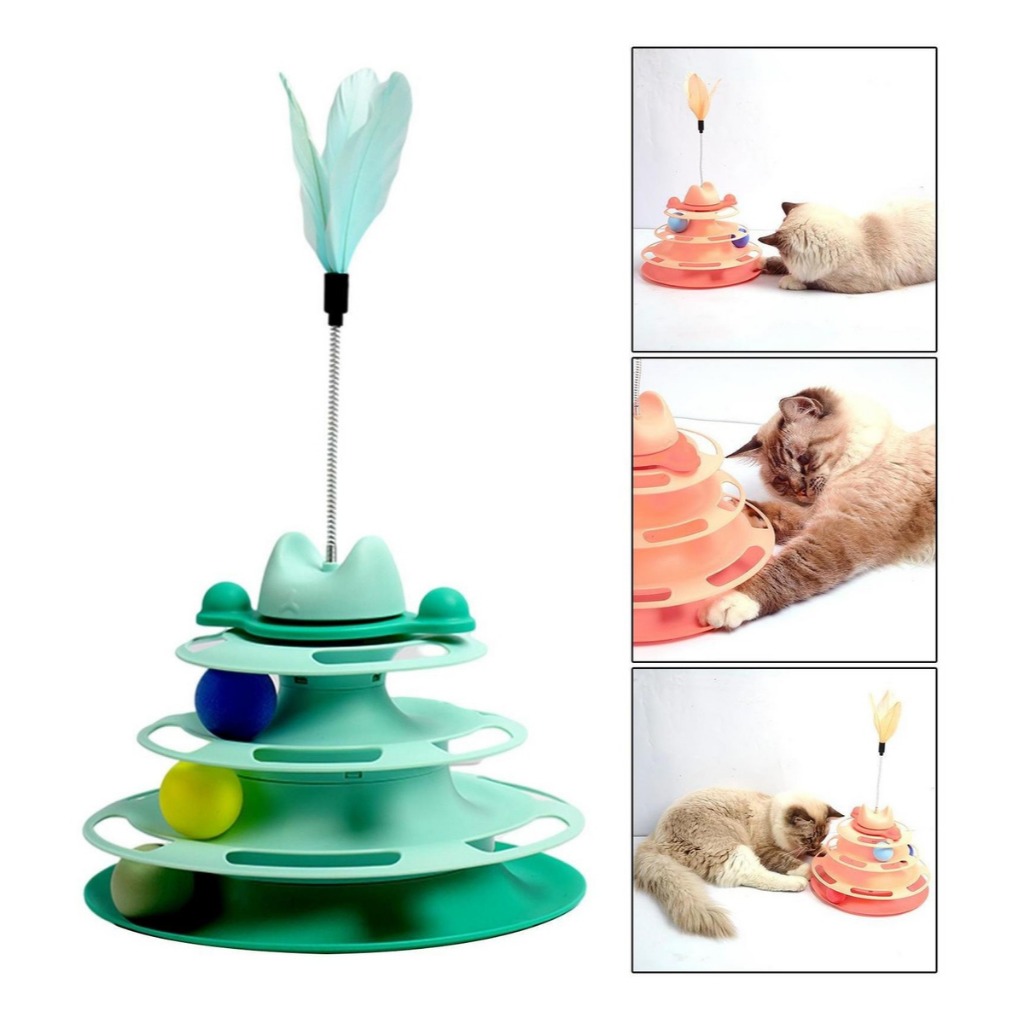 Torre interativa de três andares para gatos, com brinquedos, desmontável, com bola rolante e penas incluídas em Oferta na Shopee