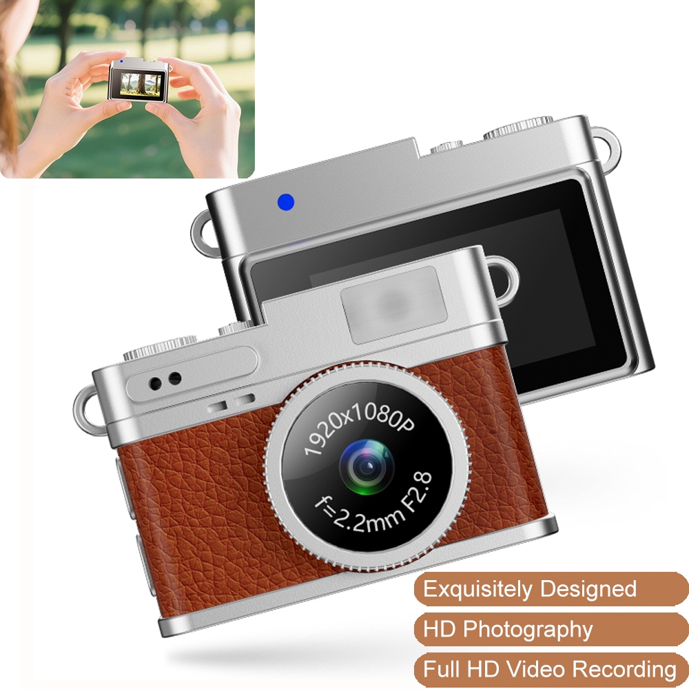 Retro Mini Digital Chaveiro Câmera 1080P Portátil Vlog Cam Com Luz De Preenchimento LED Pequena Pingente Para Fotografia