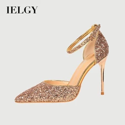 IELGY Salto Agulha Estilo Europeu E Americano Com Alça De Linha Sandálias Femininas Bico Fino Lantejoulas Ocas Boate sex