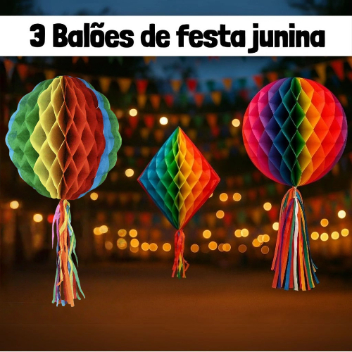 Kit Decoração Festa Junina 3 25cm balões Colmeia redondo, Colmeia e Diamante
