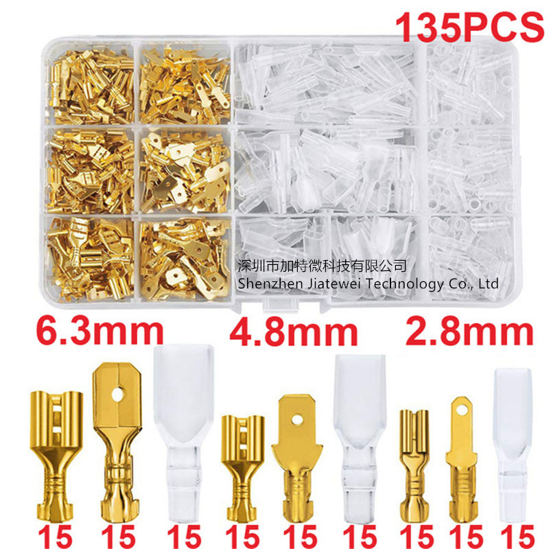 Terminais De Conectores 2,8/4,8/6,3mm Crimpagem Macho Fêmea Cor Ouro/Prata 135/1050pcs