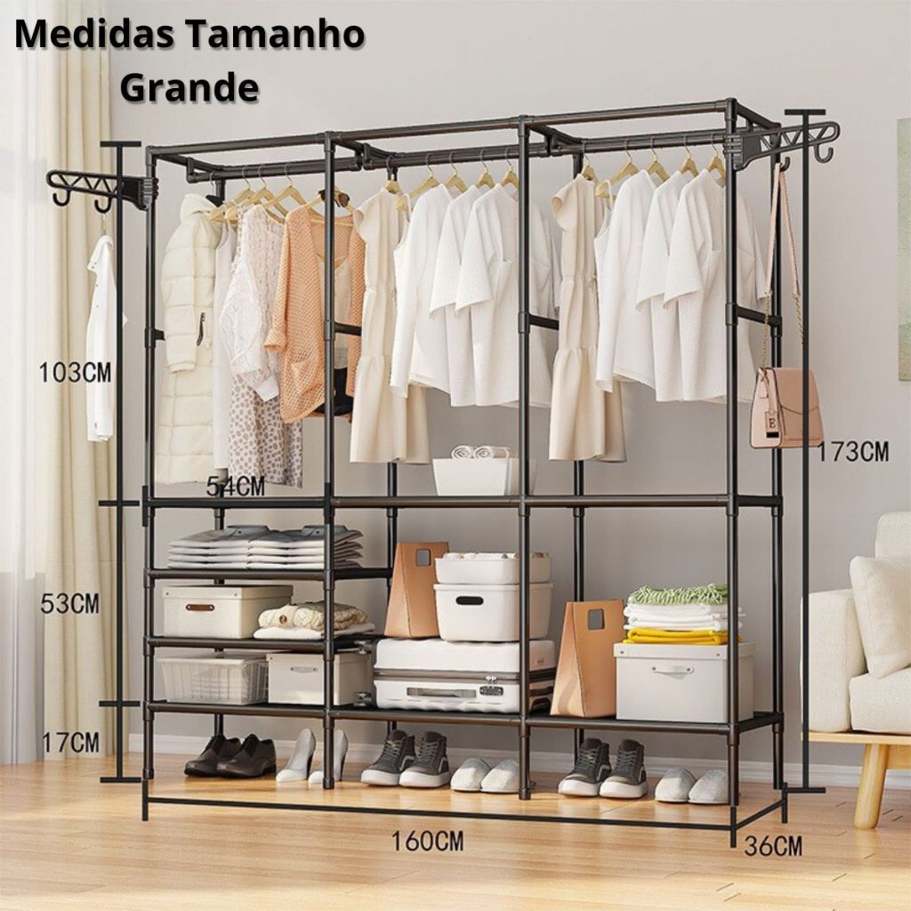 haosin Roupeiro Guarda Roupa Portatil Cabideiro Arara Para Roupa Sapateira Organizador Multiuso Armário