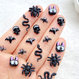 50 peças novo desenho animado de resina fofo aranha de Halloween, morcego, caveira, gato preto, morcego, parte traseira em Oferta na Shopee