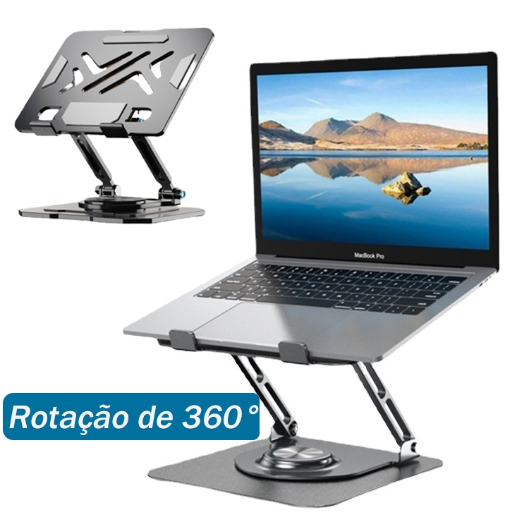 Suporte Notebook Alumínio Ergonômico Ajustável Para Notebook 10 Ate 17" Giratória de 360°