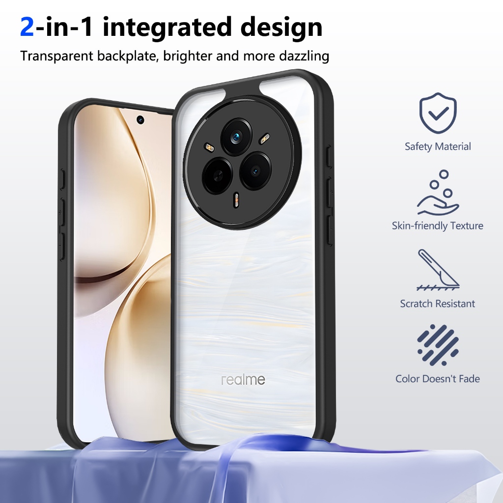 Realme 14 Pro Plus 12 12X 11 5G 2025 Acrílico Traseiro Fosco Caso Transparente Soft Silicone Borda À Prova De Choque Air em Oferta na Shopee