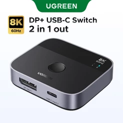 UGREEN 8K60Hz DP + USB C 2 Em 1 Interruptor De Saída Com Um Clique Conversor Rápido De Transmissão De Dados Para TV Lapt