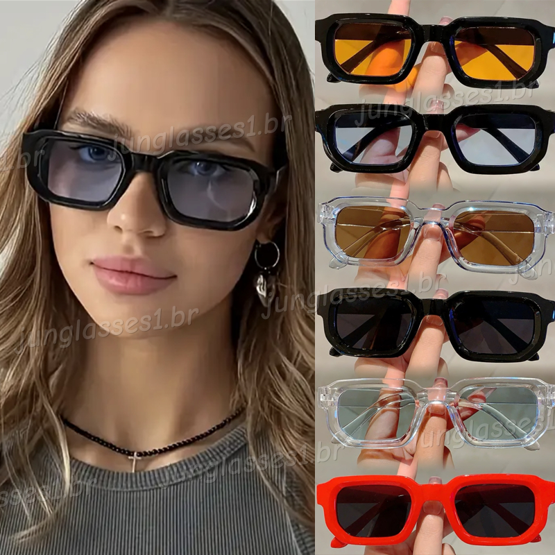 Europeu E Americano Retro Retangular Óculos De Sol Para Mulheres Moda Ins Quadrado Pequeno Quadro Multicolorido Neutro R em Oferta na Shopee