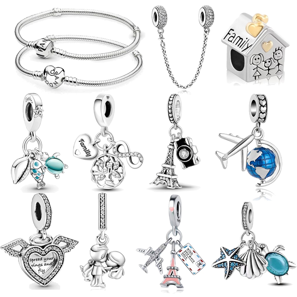 Amuletos Berloque Em Prata 925 Pulseira Com Pendentes Charmes Dangle Pulseiras Coração DIY Charms em Oferta na Shopee