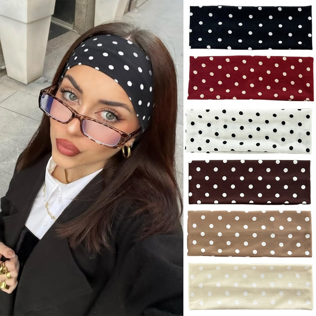 Retro Bolinhas Elástico Faixa De Cabelo Esportes Yoga Tiara De Bandana Moda Feminina Maquiagem Todos Os Dias Headwear