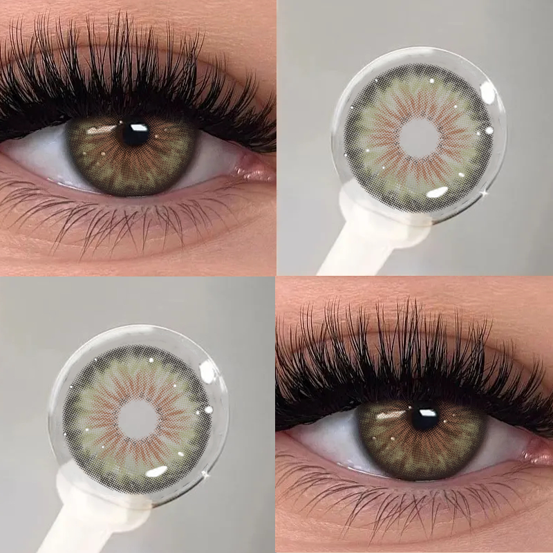 Lentes De Contato Coloridas KSSEYE 2pcs Cleópatra Verde/Marrom/Cinza 14.2MM Anuais Para Miopia Com Graus (0-8.00)