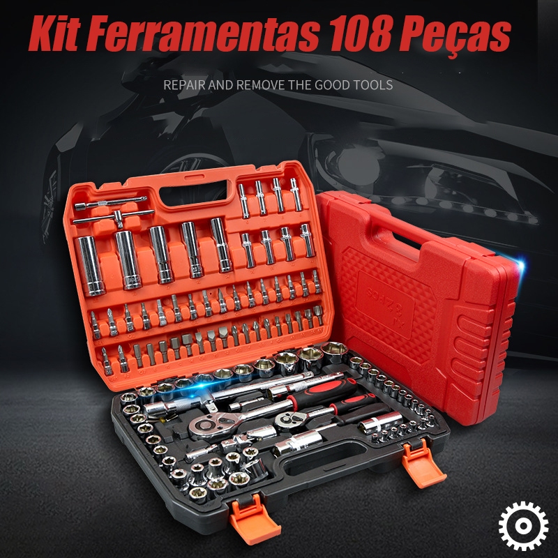 Kit Ferramentas 108 Peças Soquete Sextavado Catraca Chave Maleta Multifuncional Profissional