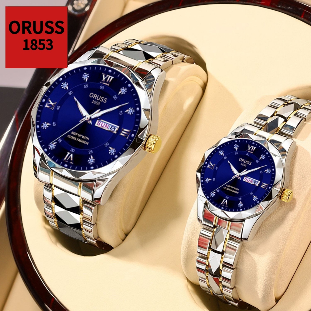 ORUSS Casal Original Calendário Duplo Aço Inoxidável À Prova D 'Água Luxo Lumino