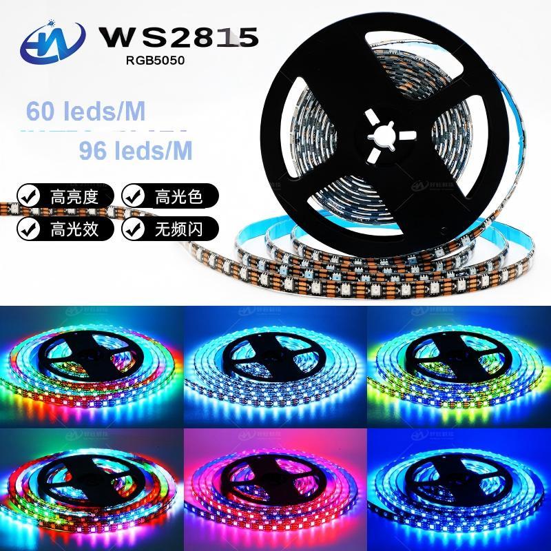 Fita LED RGB WS2815 12V 5M Alto Brilho Baixo Consumo Sinal Contínuo Cor Fantasma Programável IP65 Gamer Automotivo Natal