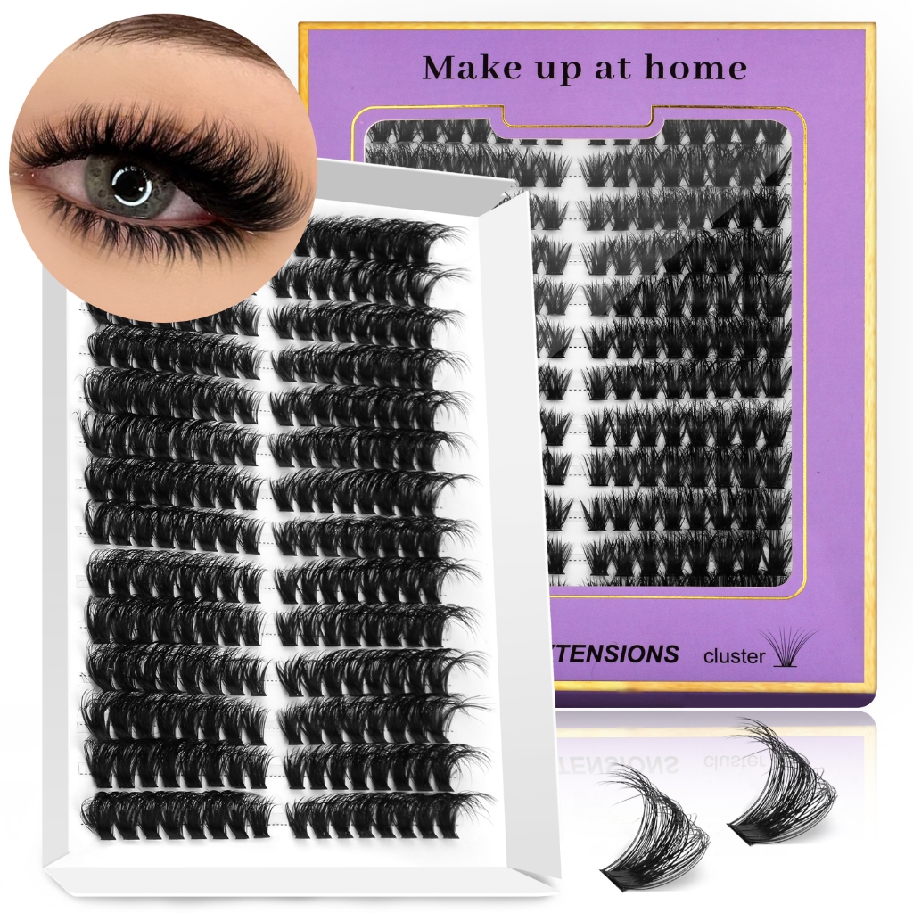 GROINNEYA Cluster Cílios Olho De Gato Volume Natural Individuais Olhar Fino DIY Extensão De