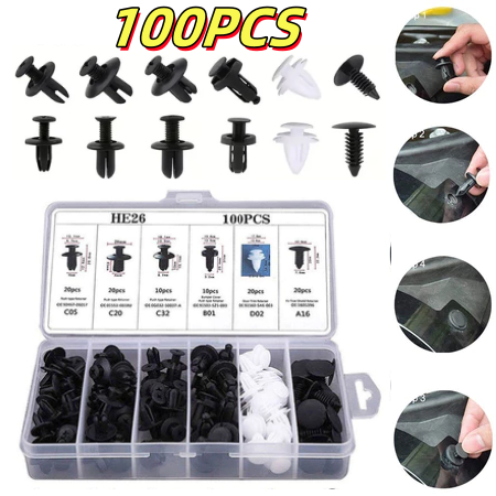 100Peças 6 Tipos de Fixador Plástico Universal para Carro Parafusos de Plástico em Oferta na Shopee