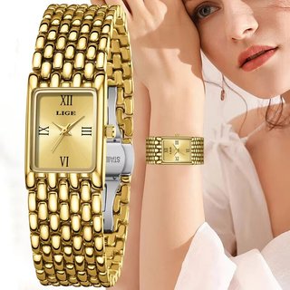 LIGE Relógio Original Feminino Casal Moda Casual Presentes De Luxo À Prova D'água Mostrador Quadrado Cinto De Aço De Pul