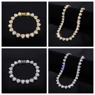 nanami1 45CM Novo Hip Hop Tênis Corrente Pulseira Colar Brilhante Coração Strass CZ Moda Rock Festa Jóias Boutique em Oferta na Shopee