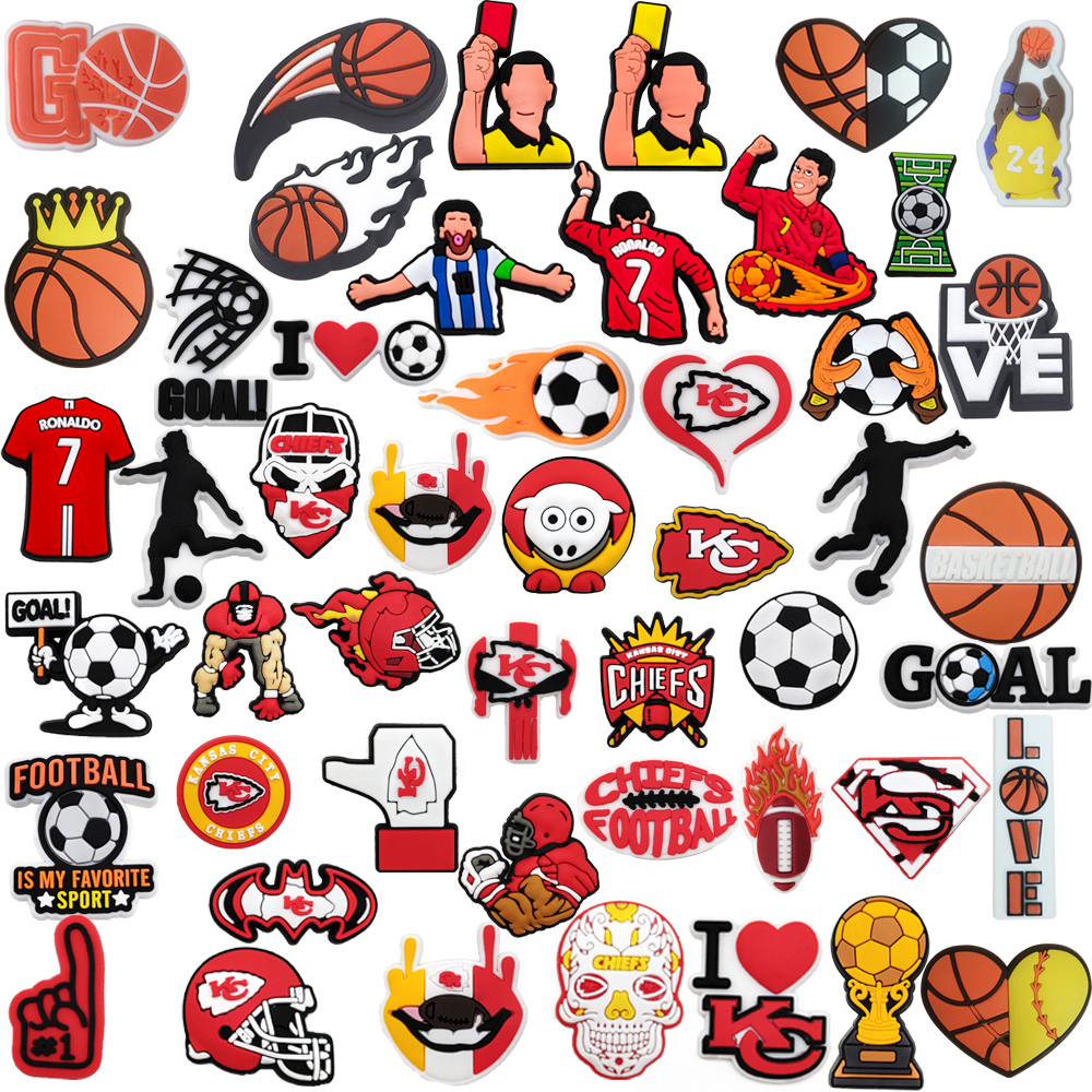 Quente 1 Pçs Bola Esportes Sapato Encantos Dos Desenhos Animados Pino Fivela Aceessories diy Chinelos Decorar Presentes 