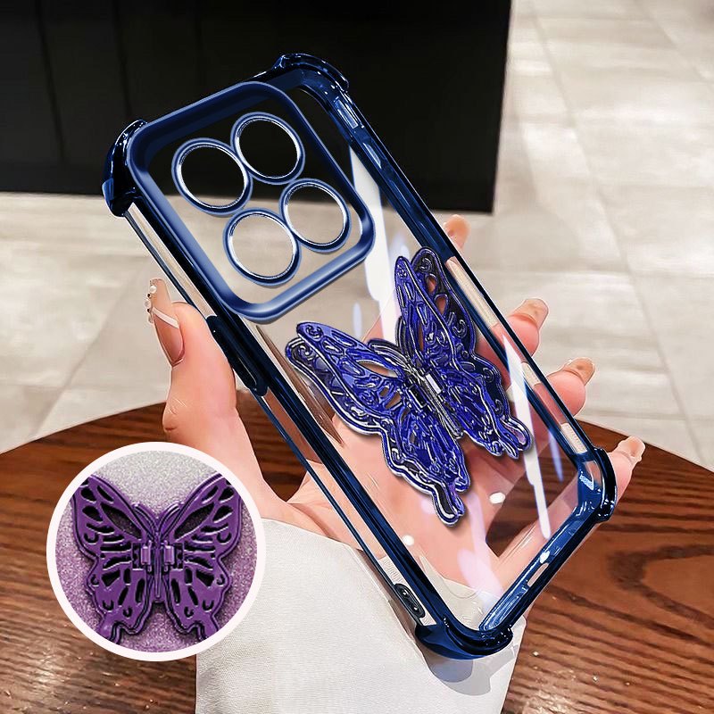 YBD Capa Para Motorola Moto G56 G86 Edge 60 Fusion 60S E15 G05 G72 G Stylus Oco Borboleta KT Espelho Suporte Fino Claro - detalhe