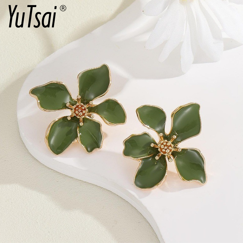 Yutsai Vintage Gotejamento Óleo Flor Liga De Zinco Brincos Simples Na Moda Femininos Jóias PD2274 em Oferta na Shopee