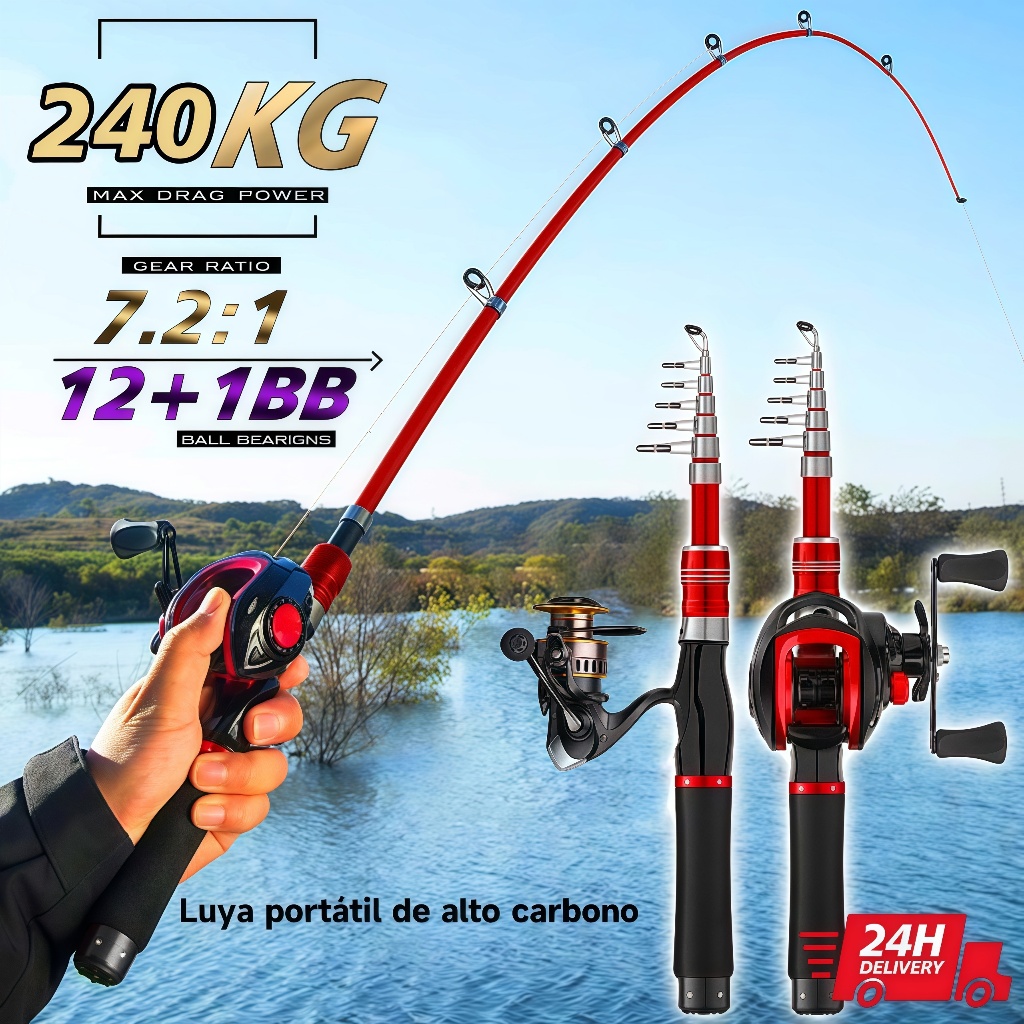 Vara de pesca com carretilha 1.8M Vara De Pesca Carretel Kit Completo Com Alta Velocidade Max Drag 30KG