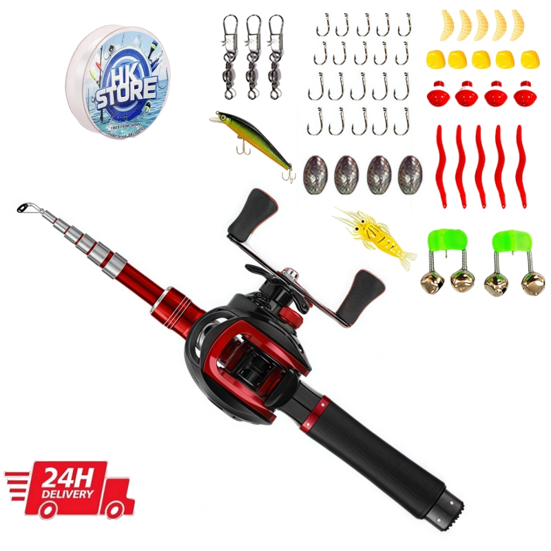 Kit 1 De Pesca Completo 1 Vara Telescópica 300kg + 1 Molinete Com Linha - Acessórios Iscas, Anzóis, Chumbadas em Oferta na Shopee