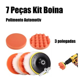 7 Peças Kit Boina Polimento Automotivo Espuma e Lã 3 Polegadas para Furadeira e Parafusad…