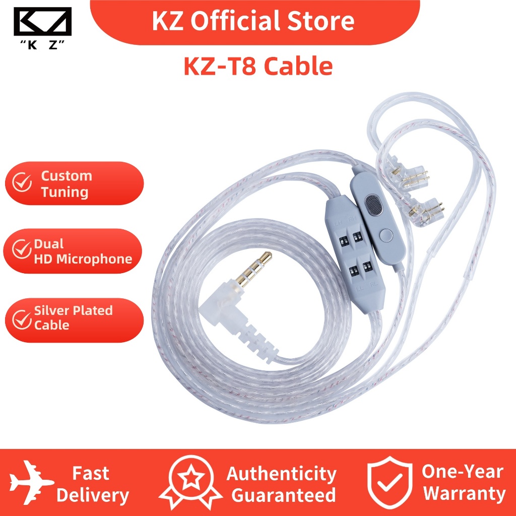 KZ T8-ic Nível De Ajuste Elétron Banhado A Prata Cabo De Atualização Jogo Música 0.75/0.78mm C Pino Fone De Ouvido inter em Oferta na Shopee