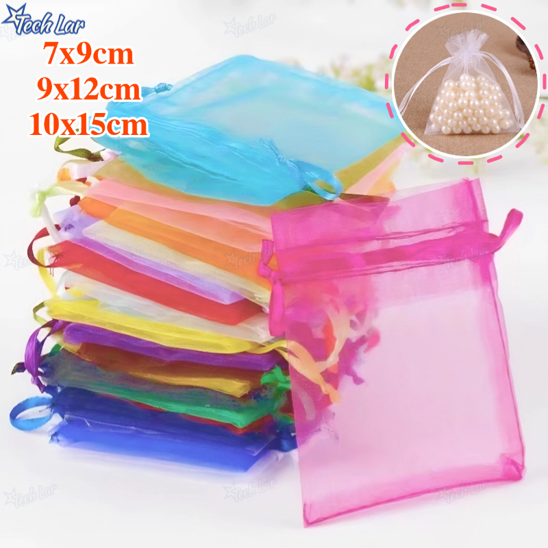 Kit 100/50/25/10 Un Saco Saquinho Organza Tule Saquinho 7x9 9x12 10x15 Festa Casamento (Escolha A Cor)-TL