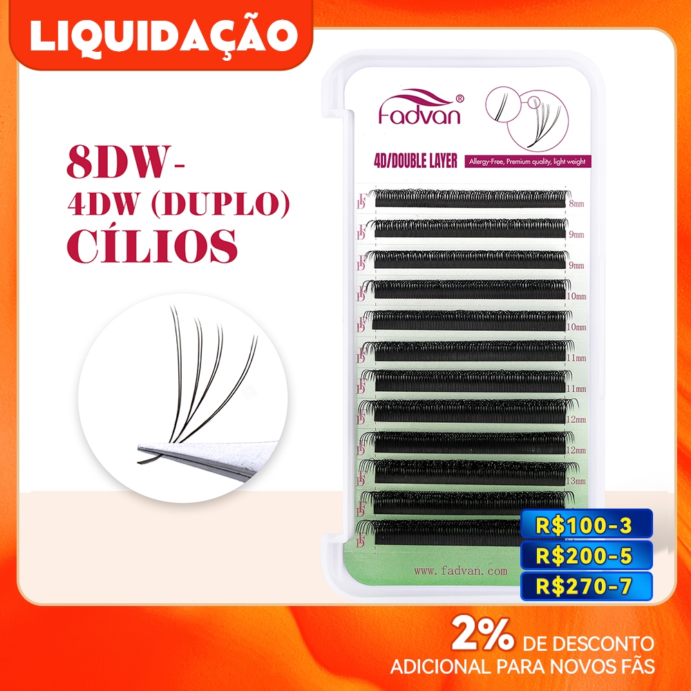 FADVAN 8D W Cílios Dupla Camada 4D Extensões De Forma Ventilador De Volume Macio 8D Pré-Fabricados