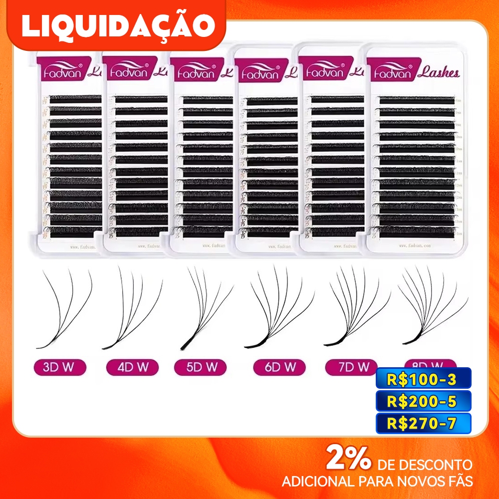 Fadvan Cílios Velho Pacakging Liquidação YY 3D 4D 5D 6D 7D 8D W Forma Cílios Extensões C pestanas