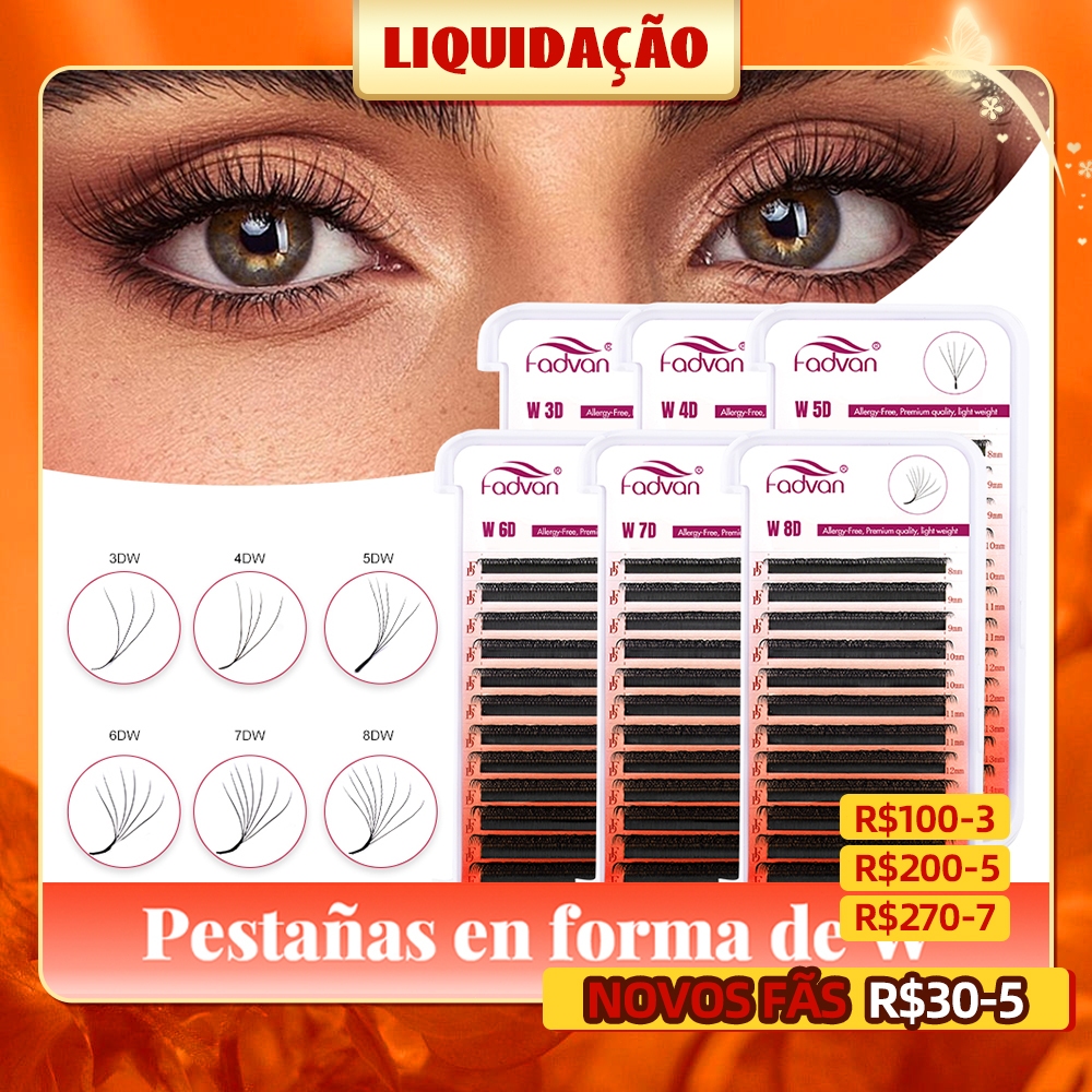 Fadvan Cílios Promoção YY 3D 4D 5D 6D 7D 8D W Forma Extensão De Falso Brasileiros