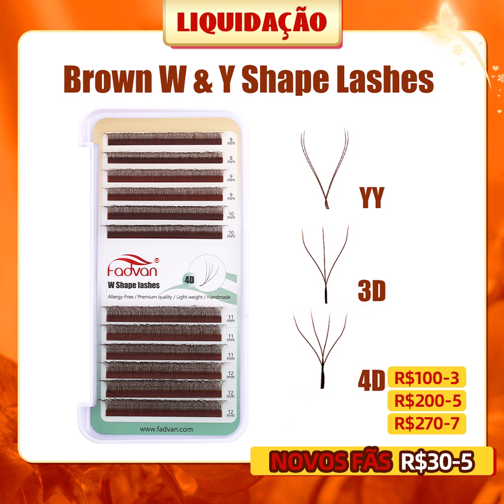 FADVAN Cílios Cor Marrom YY 3DW 4DW 5DW Forma Extensões De Postiços Brasileiras