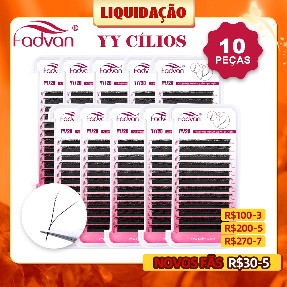 FADVAN 10 PCs YY Forma Cílios 0.05 0.07 C D L M curl Fox Extensões De Brasileiros em Oferta na Shopee