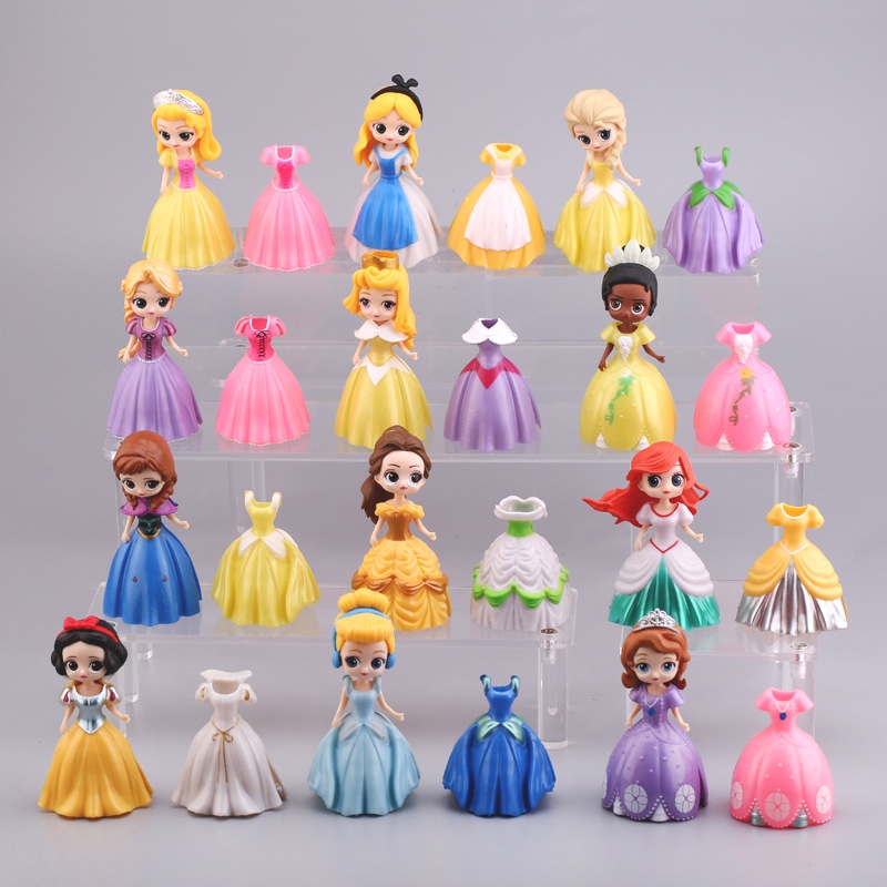 18 Unidades/24 Conjunto Mudança De Roupas Princesa Elsa Anna Branca De Neve Rapunzel Jasmine Cinderela Sofia Ariel Mulan