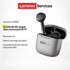 Lenovo LE201 Bluetooth 6.0 Fones De Ouvido Alta Fidelidade Qualidade Som Toque Inteligente