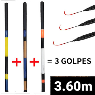 Kit 3 Varas Telescópicas Lisa / 3,60M - 40% Carbono - C.W 8-18lbs