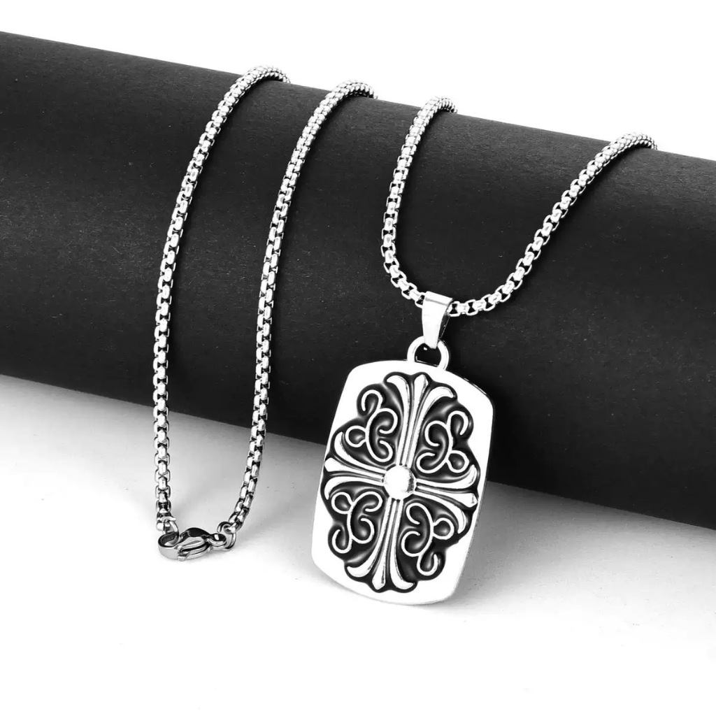 Coroa brilhante Retro quadrado marca pingente cruz flor pingente pérola corrente Hip Hop estilo legal colar feminino