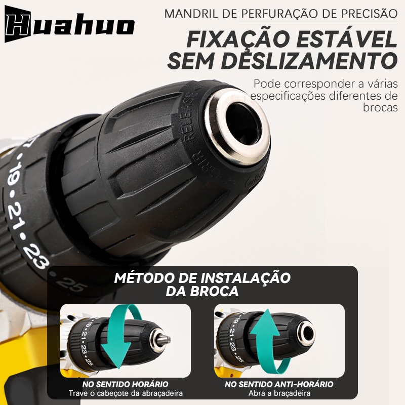Parafusadeira Furadeira Elétrica Amarela / Verde 26V/68V 2 Baterias Com Maleta e Acessórios Completo — foto 5