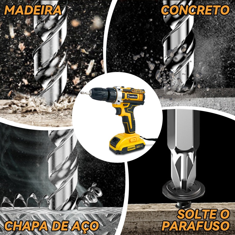 Parafusadeira Furadeira Elétrica Amarela / Verde 26V/68V 2 Baterias Com Maleta e Acessórios Completo — foto 7