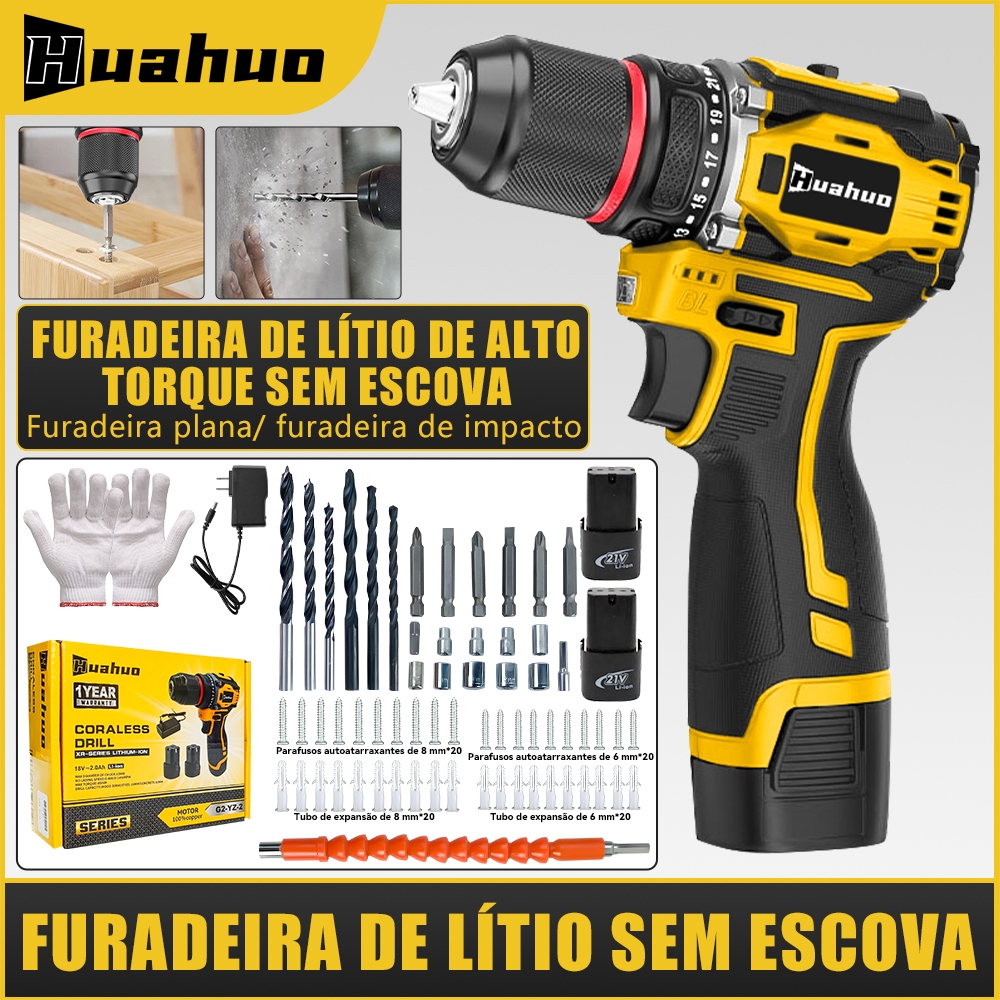 700w Furadeira Parafusadeira 21v 2 Baterias em Caixae de Papelão e Acessórios