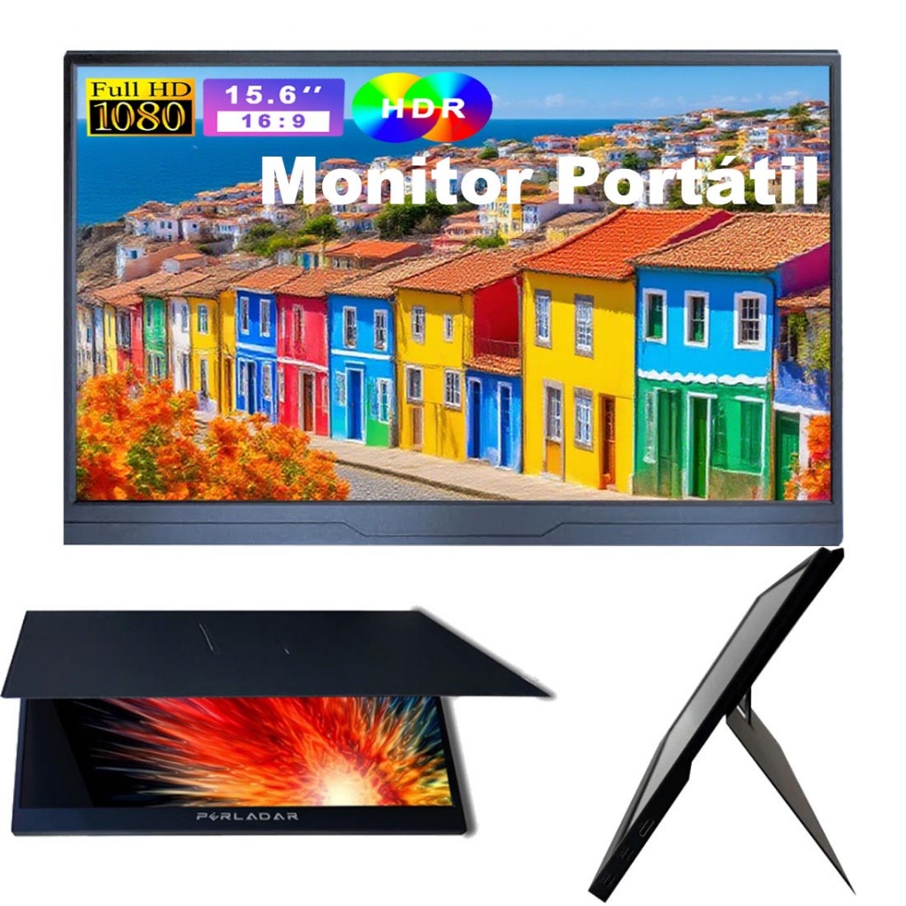 15.6" Portable Monitor Portátil Full HD IPS 1080P Tela Secundária HDMI/USB-C Para Notebook Laptop