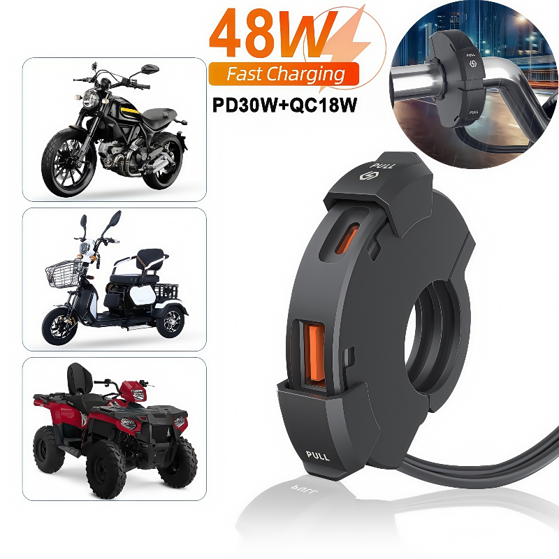 Carregador USB de motocicleta Guiador Carregamento rápido 12 / 24V à prova d'água Carregador de carro