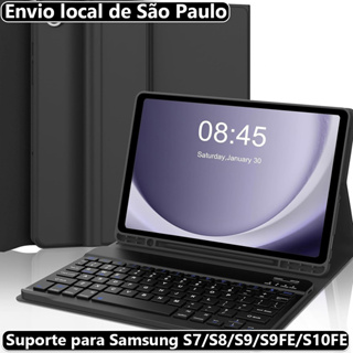 Novo Capa de Suporte Samsung Tab S7/S8/S9/S9FE/S10FE + Teclado ABNT2 Bluetooth Magnético Removível Recarregável em Oferta na Shopee