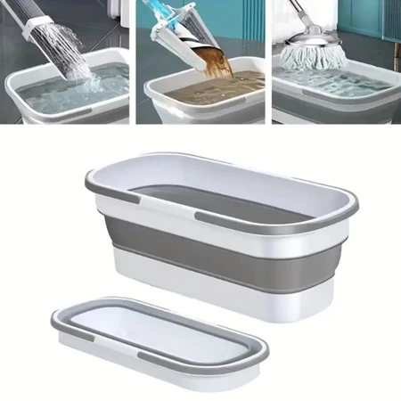 Balde Dobrável de Silicone 3,2L Retangular Multiuso com 4 Rodízios Retráteis
