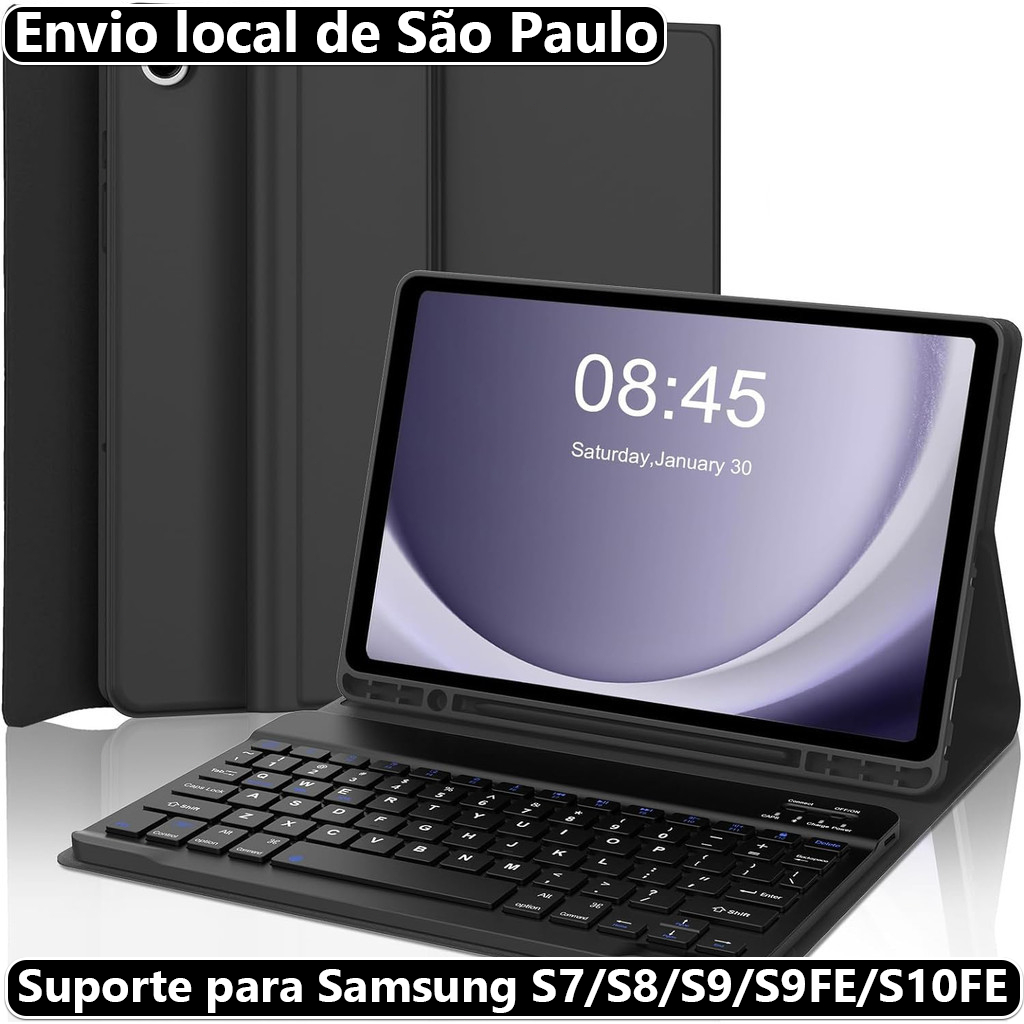 Capa De Suporte Para Samsung Tab S7/S8/S9/S9PE/S10PE Com Teclado Bluetooth ABNT2 Magnético Removível E Recarregável